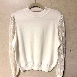 NANETTE LEPORE XL WOMENS WHITE GOLD EMBROIDERED FLOWERS LIGHTWEIGHT‎ SWEATER